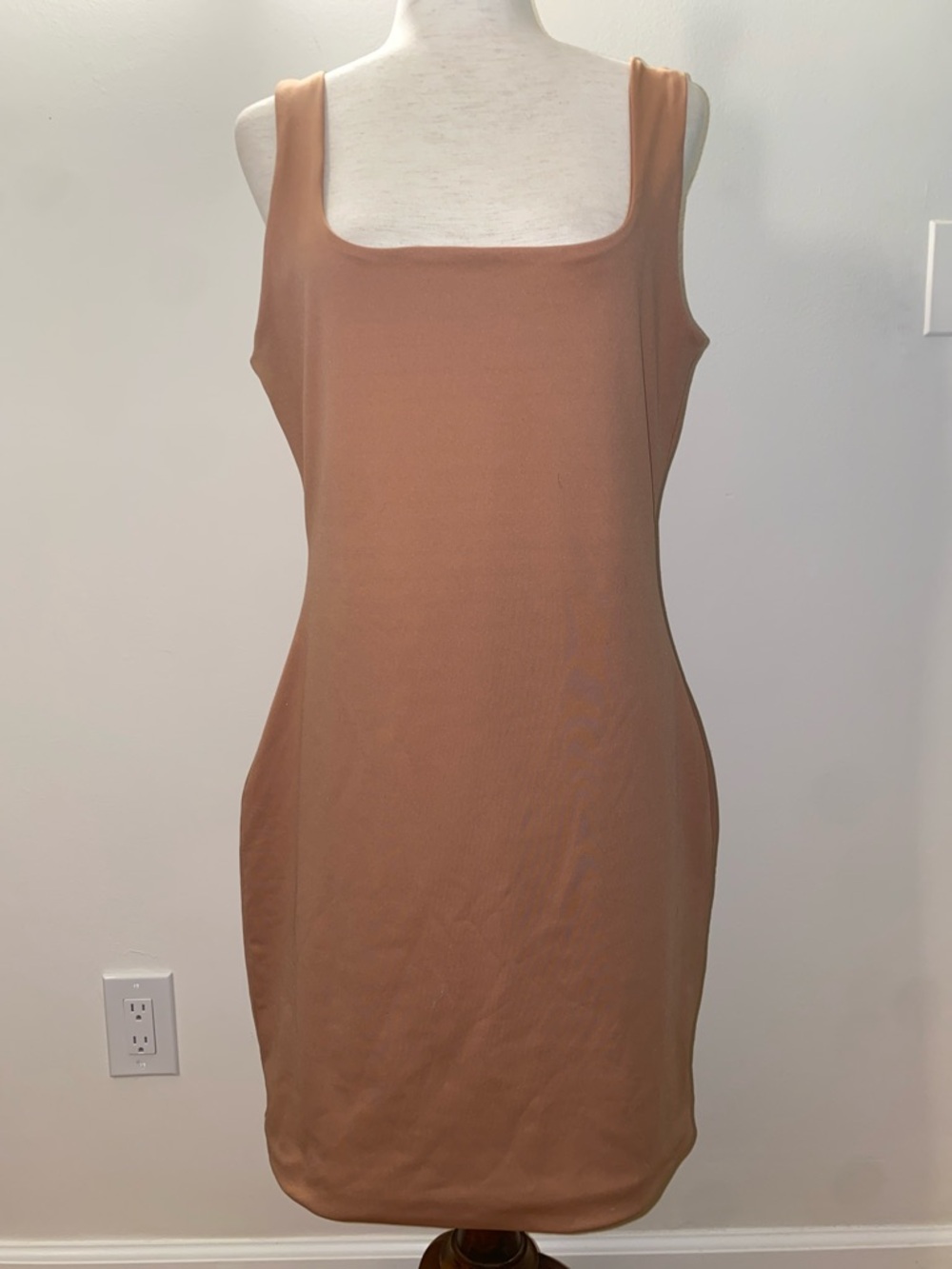 Derek Hear Sleeveless Square Neck Bodycon Dress — Camel size XL